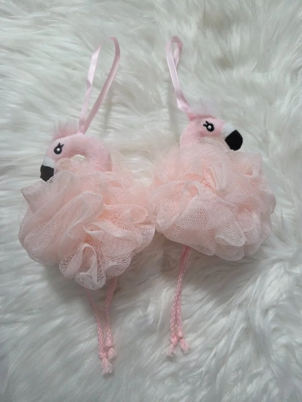 Flamingo Design Bath Poof Set